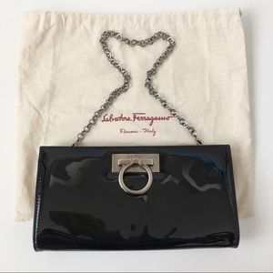 Ferragamo Norina Black Patent Clutch Handbag